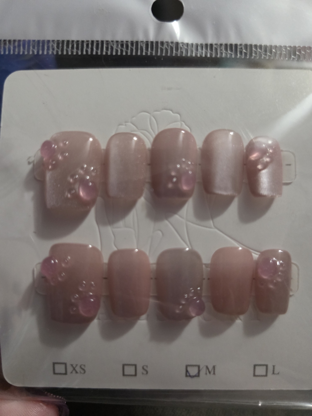 Pink Pearlized Press-On Nails with 3D Bubbles